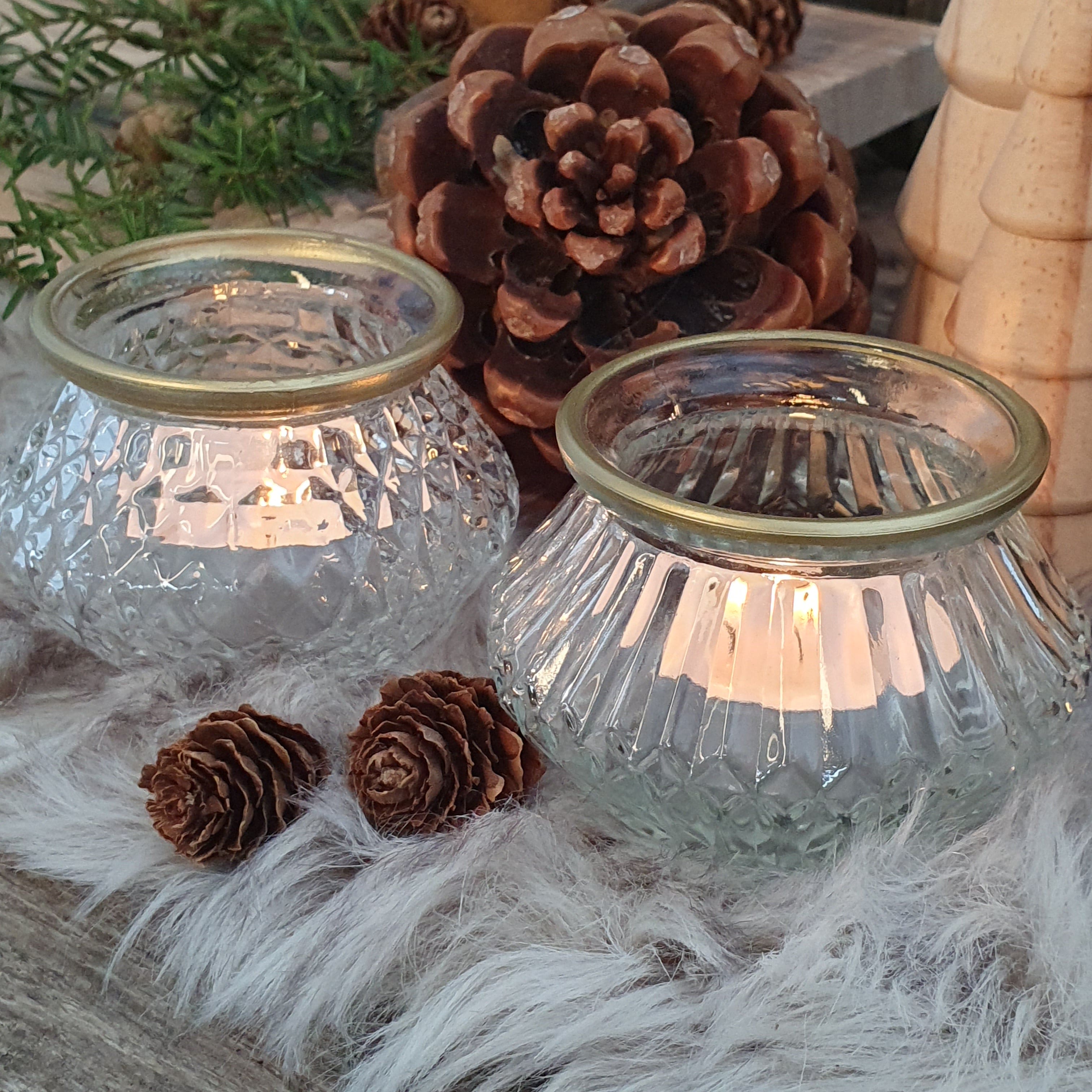 Teelichtglas mit Goldrand