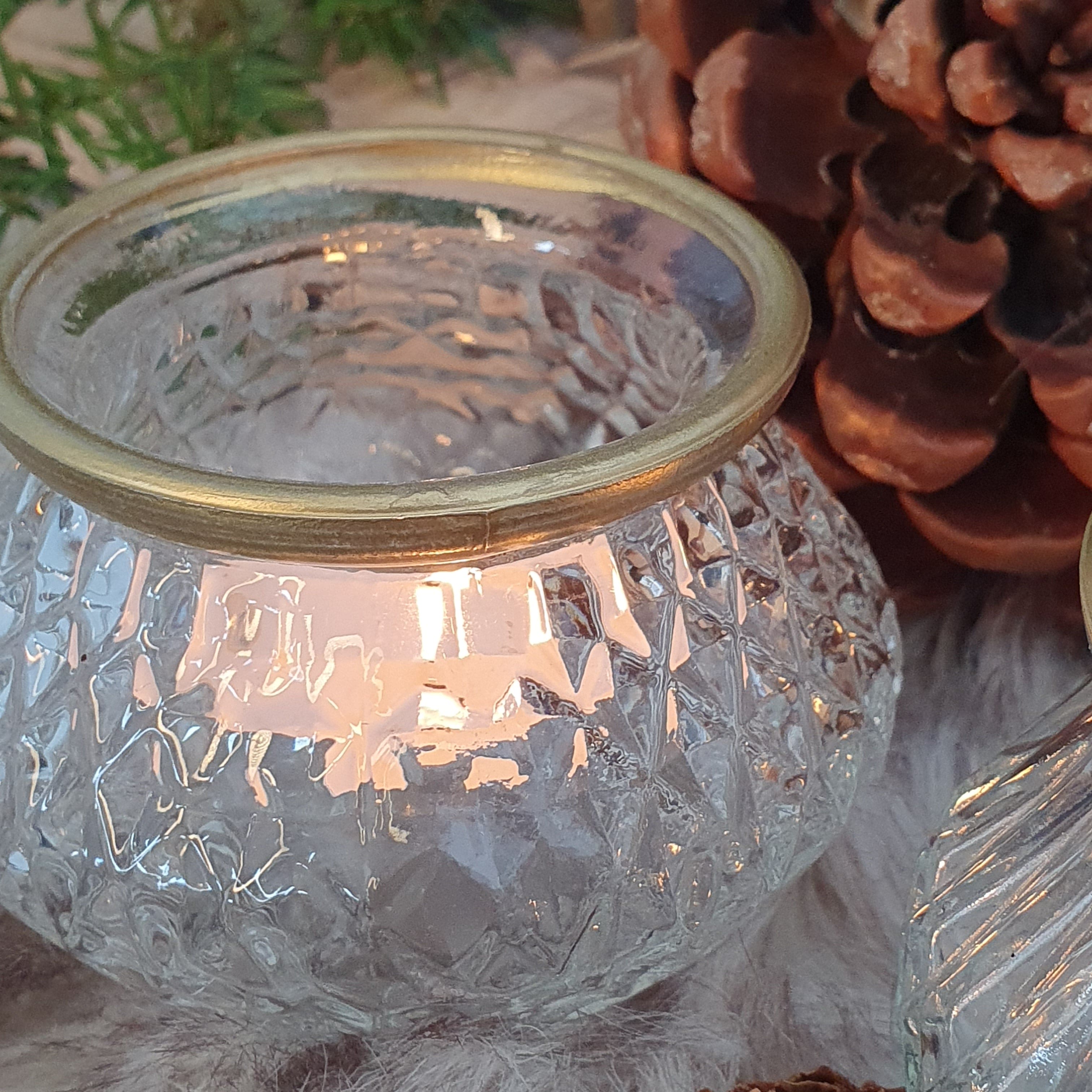 Teelichtglas mit Goldrand